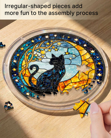 Acrylic Suncatcher Puzzle - Black Cat Moon Star