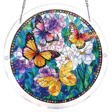 Acrylic Suncatcher Puzzle - Colorful Butterfly Floral