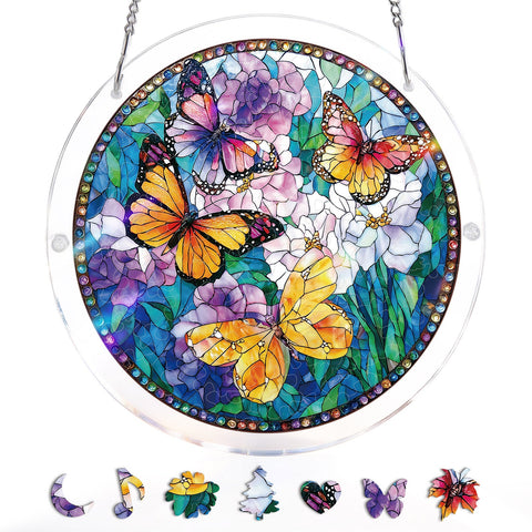 Acrylic Suncatcher Puzzle - Colorful Butterfly Floral