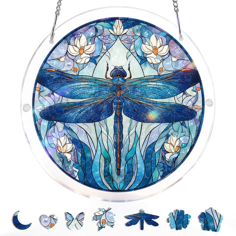Acrylic Suncatcher Puzzle - Blue Dragonfly Magnolia