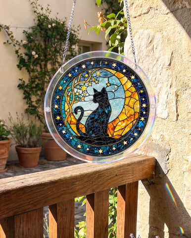 Acrylic Suncatcher Puzzle - Black Cat Moon Star