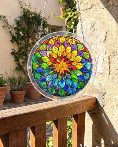Acrylic Suncatcher Puzzle - Rainbow Mandala Floral