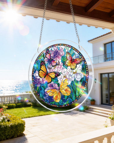 Acrylic Suncatcher Puzzle - Colorful Butterfly Floral