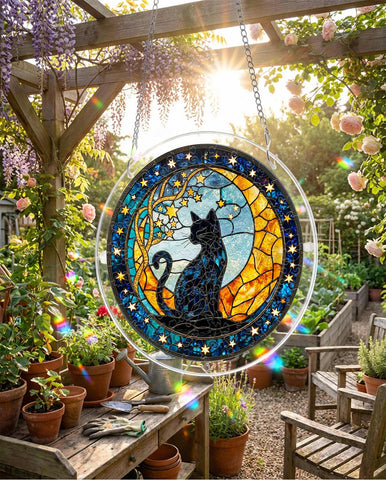 Acrylic Suncatcher Puzzle - Black Cat Moon Star
