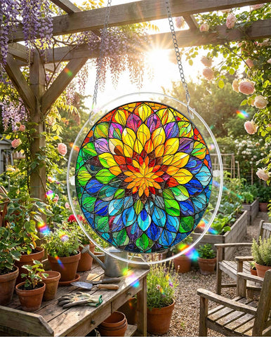 Acrylic Suncatcher Puzzle - Rainbow Mandala Floral