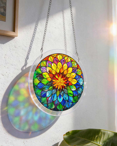 Acrylic Suncatcher Puzzle - Rainbow Mandala Floral