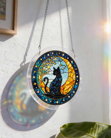 Acrylic Suncatcher Puzzle - Black Cat Moon Star