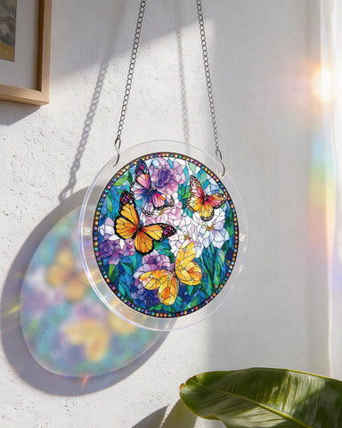 Acrylic Suncatcher Puzzle - Colorful Butterfly Floral