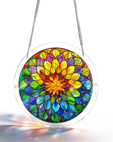 Acrylic Suncatcher Puzzle - Rainbow Mandala Floral