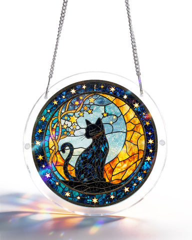 Acrylic Suncatcher Puzzle - Black Cat Moon Star