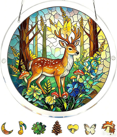Acrylic Suncatcher Puzzle - Deer Forest