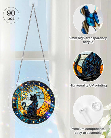 Acrylic Suncatcher Puzzle - Black Cat Moon Star