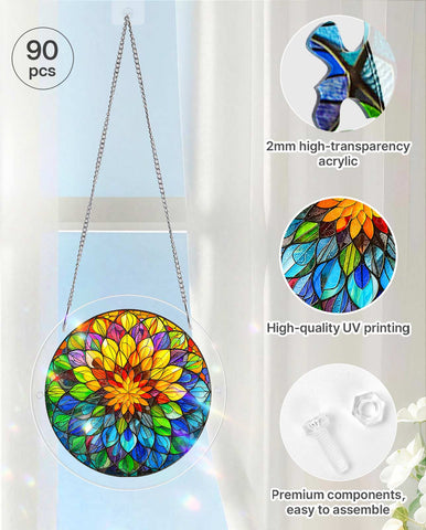 Acrylic Suncatcher Puzzle - Rainbow Mandala Floral