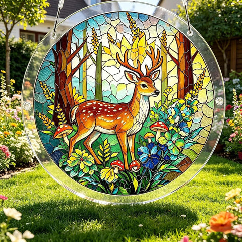 Acrylic Suncatcher Puzzle - Deer Forest