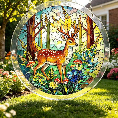 Acrylic Suncatcher Puzzle - Deer Forest