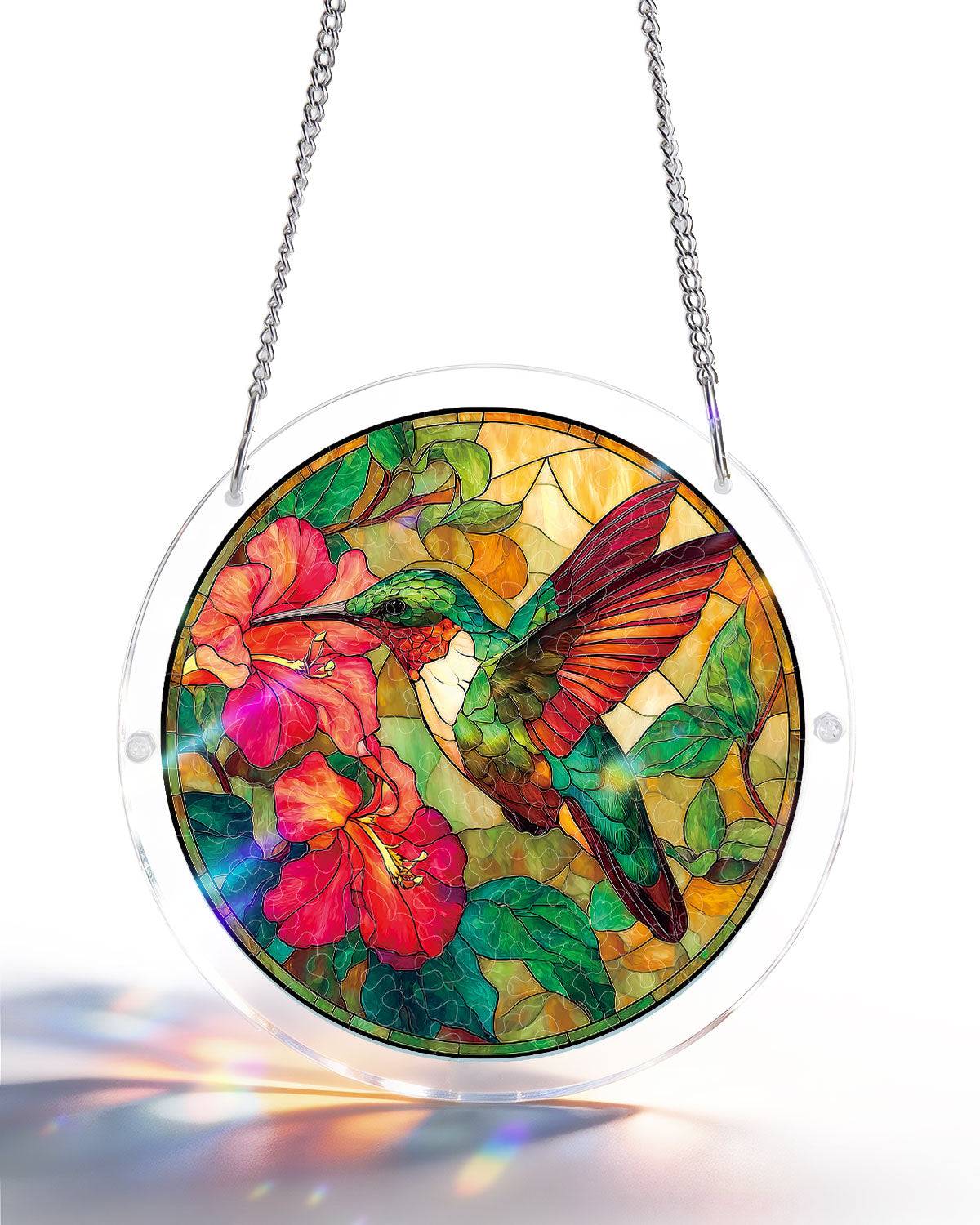 Acrylic Suncatcher Puzzle- Emerald Flame Hummingbird