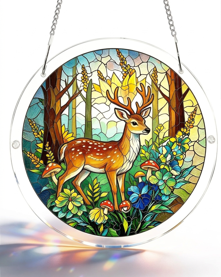Acrylic Suncatcher Puzzle - Deer Forest