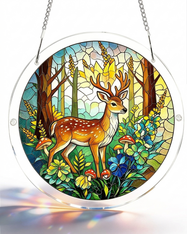 Acrylic Suncatcher Puzzle - Deer Forest