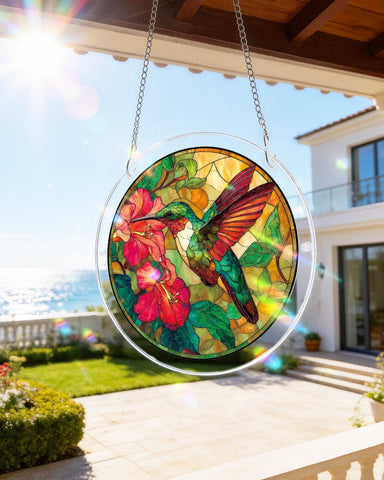 Acrylic Suncatcher Puzzle- Emerald Flame Hummingbird
