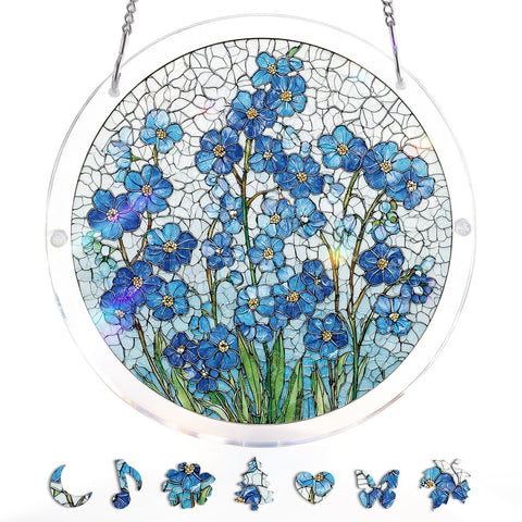 Acrylic Suncatcher Puzzle- Azure Bloom Whisper